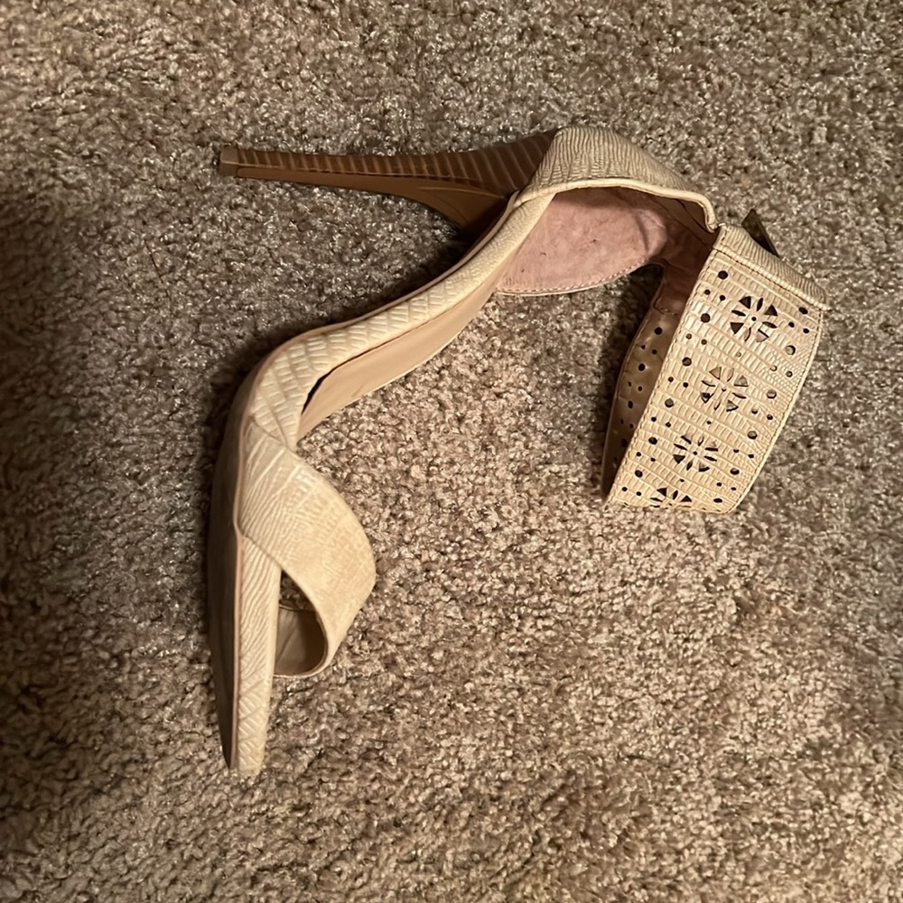 Call It Spring beige ankle strap heels